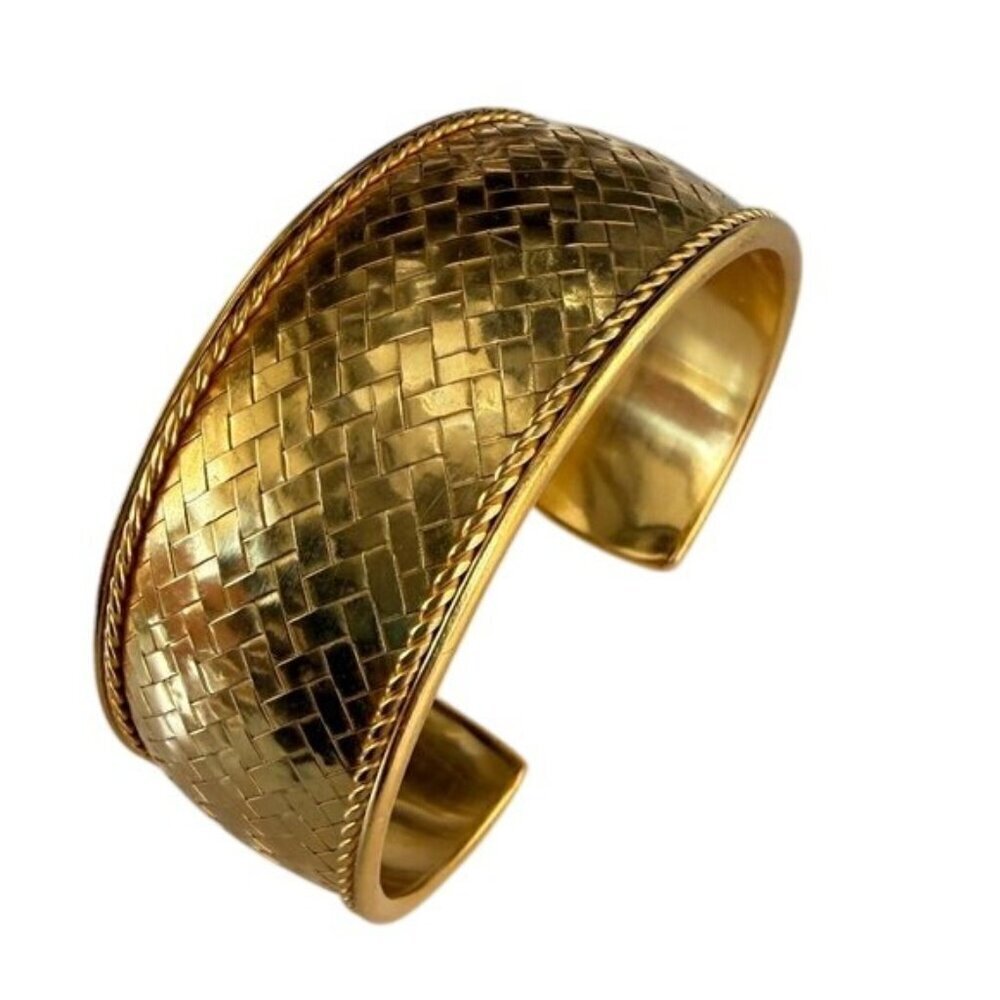 Gold Plated Sterling Silver Basketweave Cuff Bracelet